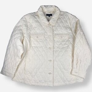 TALBOTS‎ Womens Quilted Jacket Plus Size 3X Cream Off White Long Sleeve Button
